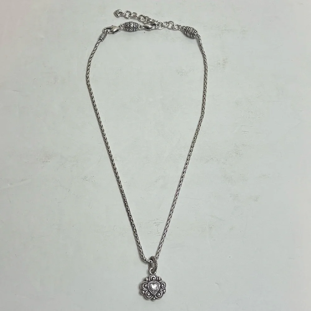 Brighton Silver Woven Chain April Birthstone Reversible Heart Pendant Necklace - Picture 4 of 8